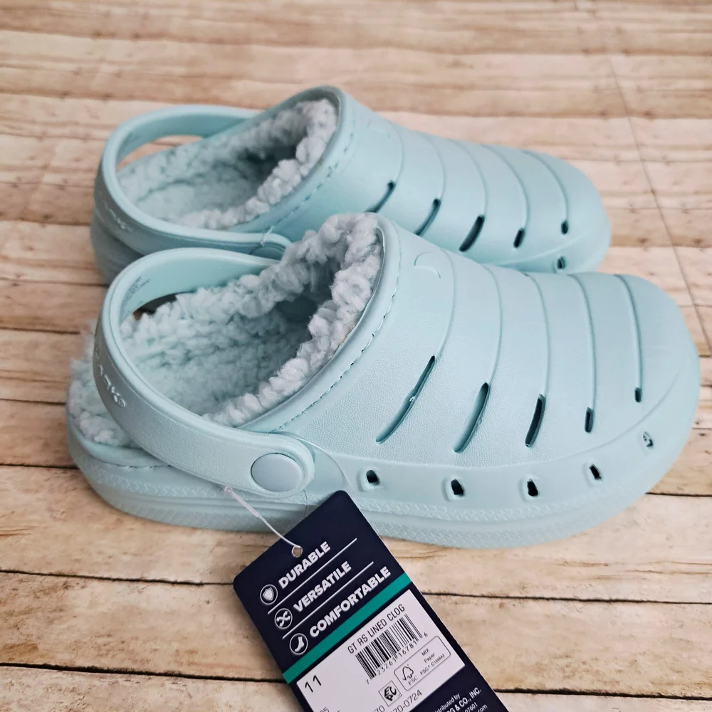 Rugged Shark Unisex Toddler Kids Mint Green Fleece-Lined Clogs Slippers